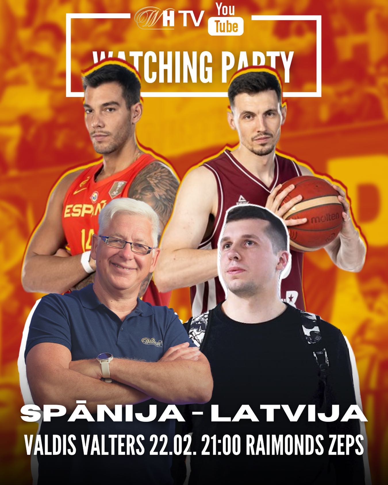 Skatīsimies Latvijas basketbola izlases spēli pret Spāniju kopā ar Valdi Valteru un Raimondu Zepu🏀🍿

🎥Pieslēdzies WilliamHill TV YouTube kanālam 21:00😎