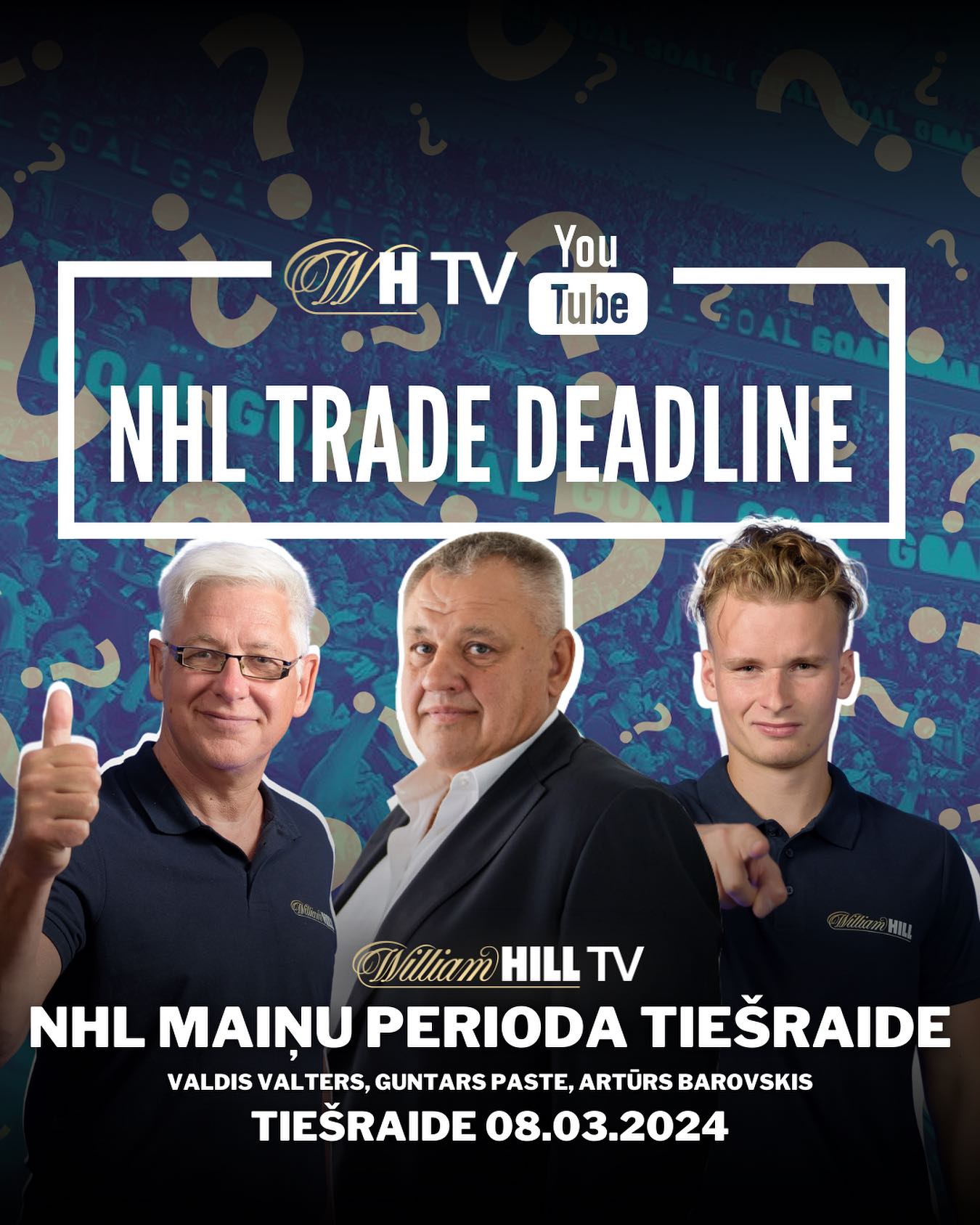 NHL maiņu perioda tiešraide jau šovakar 20:00🤩🏒🎥Studijā- Valdis Valters, Guntars Paste un Artūrs Barovskis😎💥❗️Pieslēdzies WilliamHill TV 20:00❗️
