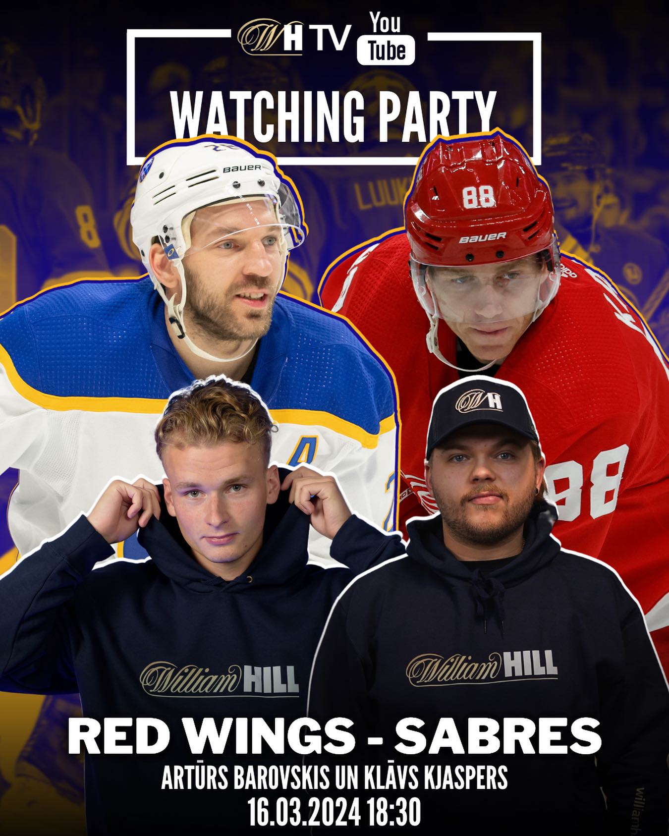 Jau rītvakar skatīsimies NHL spēli starp Bufalo “Sabres” un Detroitas “Red Wings”🏒🤩🎙️Studijā- Artūrs Barovskis un Klāvs Oskars Kjaspers🍿